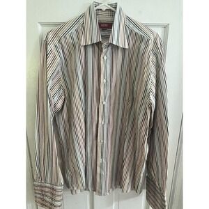 💙Report Collection Men's Sz L Dress Shirt Rainbow Colored Striped Long‎ Sleeve